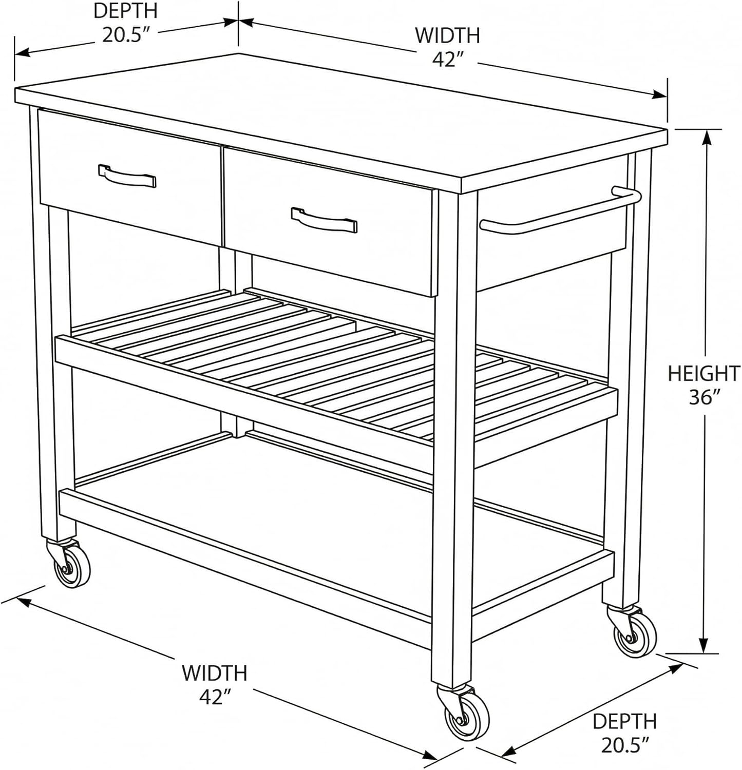 Casaphoria Amanda Collection Solid Wood Kitchen Island, 42" Butcher Block Cart with Rubberwood Top & Locable Wheels, Prep Table for Small Spaces (Weathered Gray)