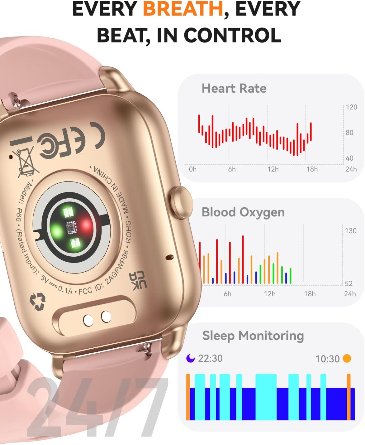 Smart Watches for Men Women(Answer/Make Call), Fitness Tracker Watch with Activity Counter/Sleep Monitor/ 110+ Sports Modes,Smart Watch for Android iPhone iOS Compatible (Pink, 1.83)