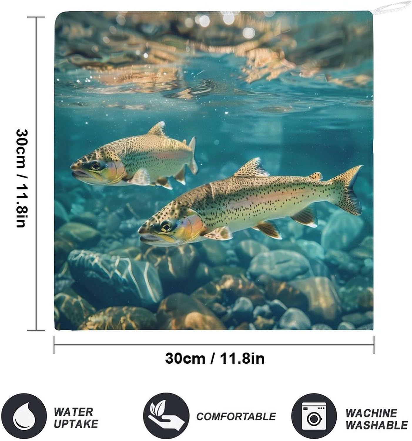 Trout Hand Towels for Bathroom Kitchen Towels Small Towel Handkerchiefs with Hanging Loop 4PCS