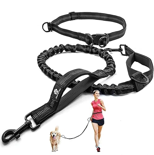 Miniatura 1 de Correa de perro manos libres para perros medianos y grandes, correa de cintura duradera de doble asa con elástico reflectante para correr, caminar,