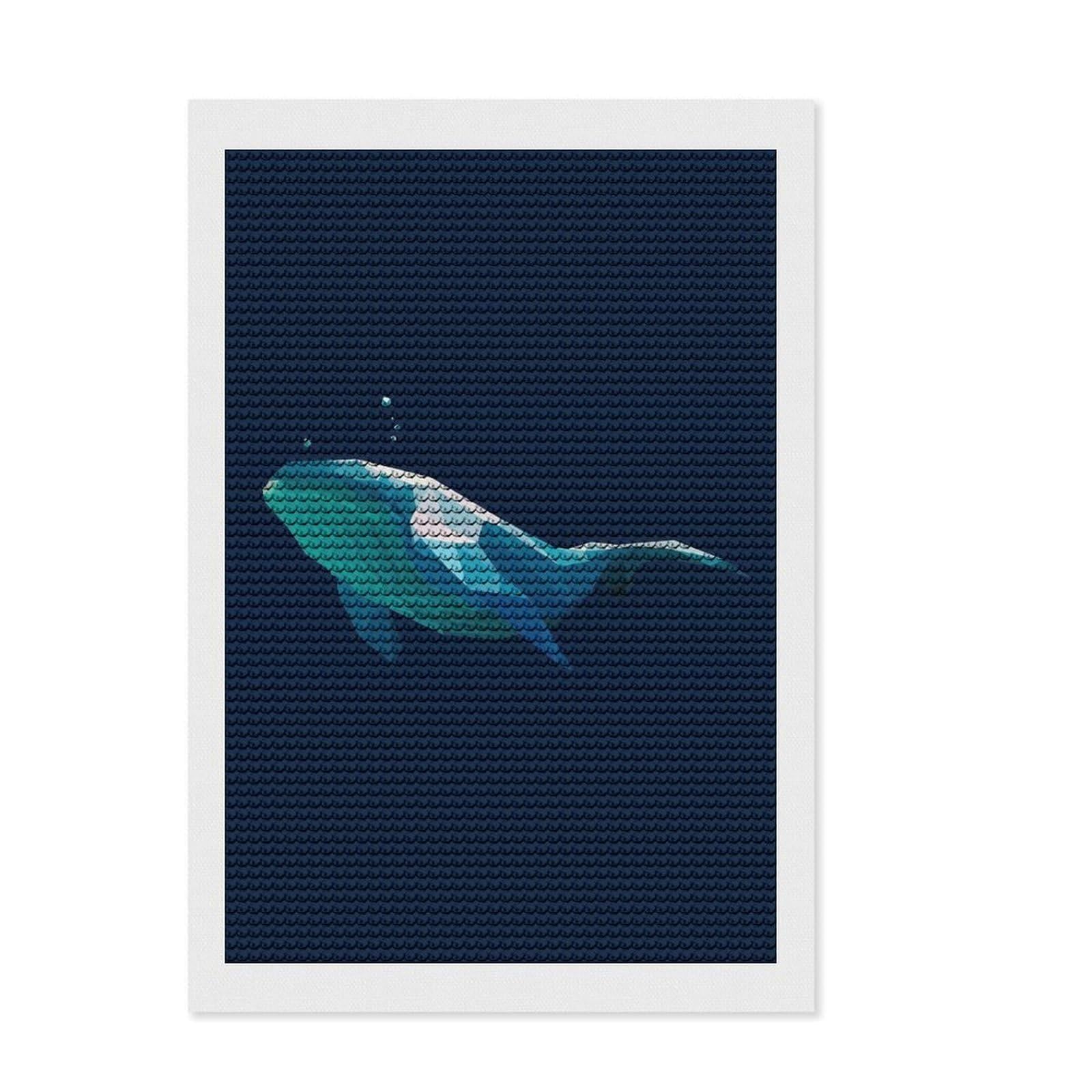 Junmoney Whale Diamond Art Canvas 8"x12", Birthday Gift, for Adults, Creative Leisure Activity, Aesthetic Room Decor