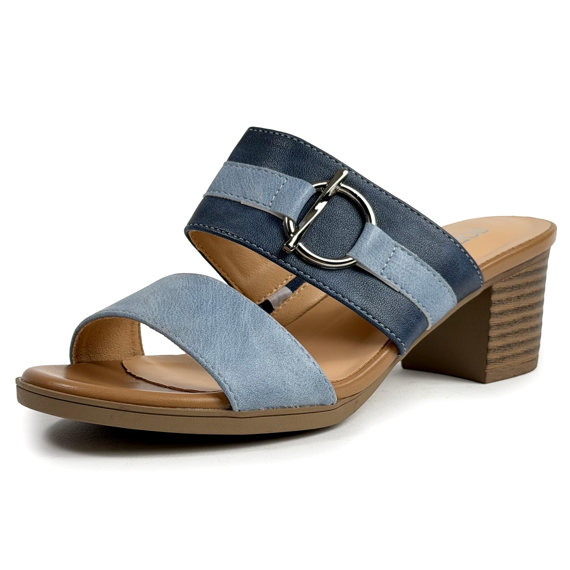 JOMIX Sandali Donna con Tacco Largo 4,8 cm Eleganti Estivi Ciabatte con Tacco Comodo Punta Aperta Mule Slip On con Fibbia Metallizzata per Ufficio Vacanze Tempo Libero