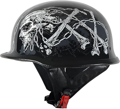 1Storm Casco de media cara para motocicleta, estilo alemán abierto, aprobado por DOT HKY602 Chain Skull