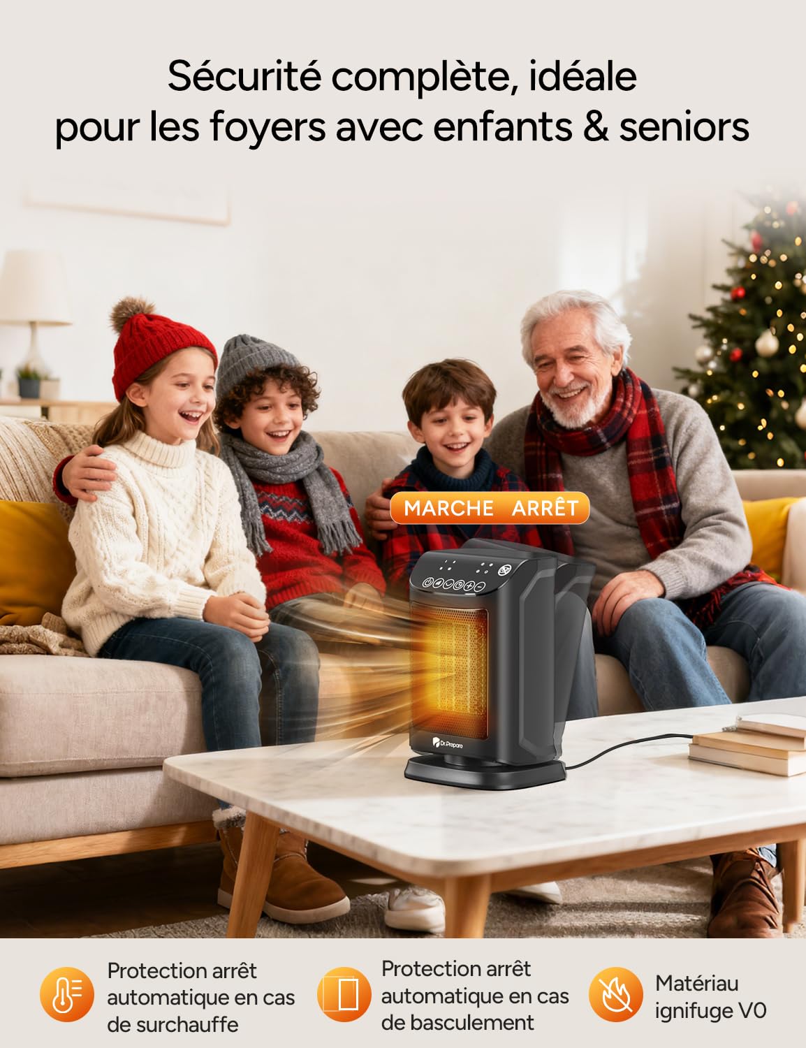 DR.PREPARE Chauffage d'appoint, 1800W PTC Chauffage Soufflant Économique avec Thermostat, Mode Éco, 3 Modes Chauffants, Minuterie 12H, Protection de Sécurité, Silencieux Chauffage Portable Electrique