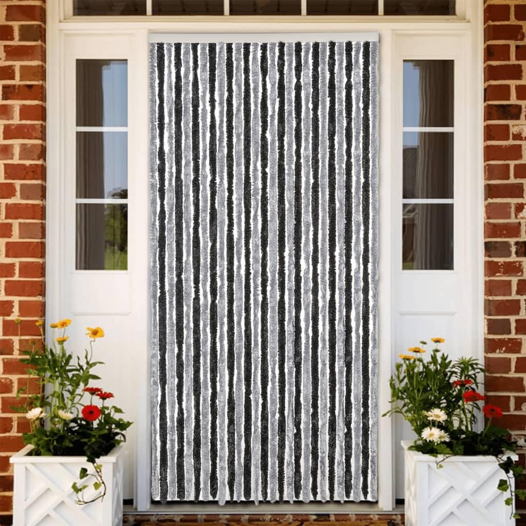 Tenda antimosche in ciniglia, grigio e nero, 118 x 220 cm | Rimovibile, facile da pulire, isolamento termico, privacy, per porta di casa o roulotte