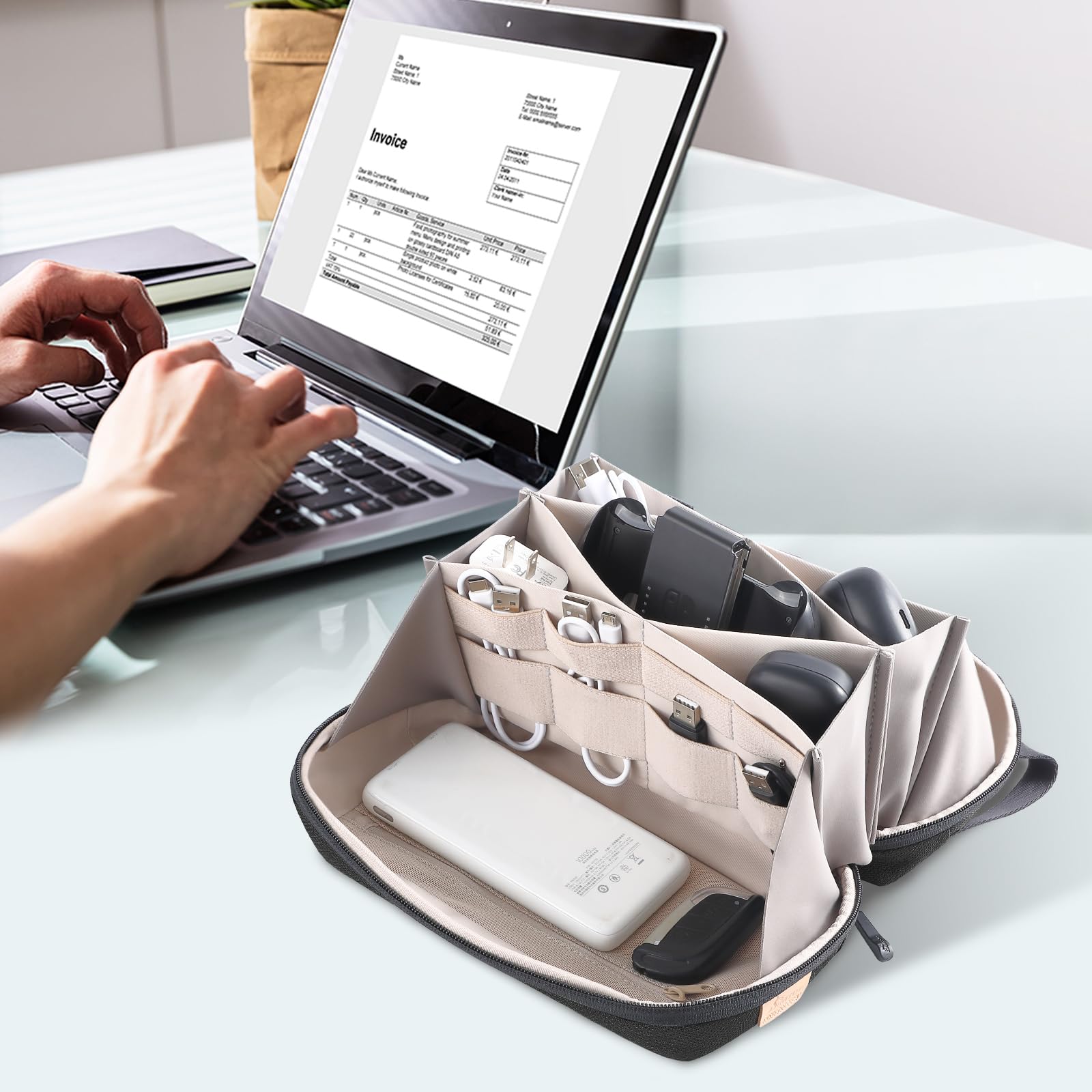 simtoper Custodia da viaggio organizer elettronica per cavi, interruttore, scheda SD, passaporto e altro ancora, protezione e portabilità impermeabile (nero)