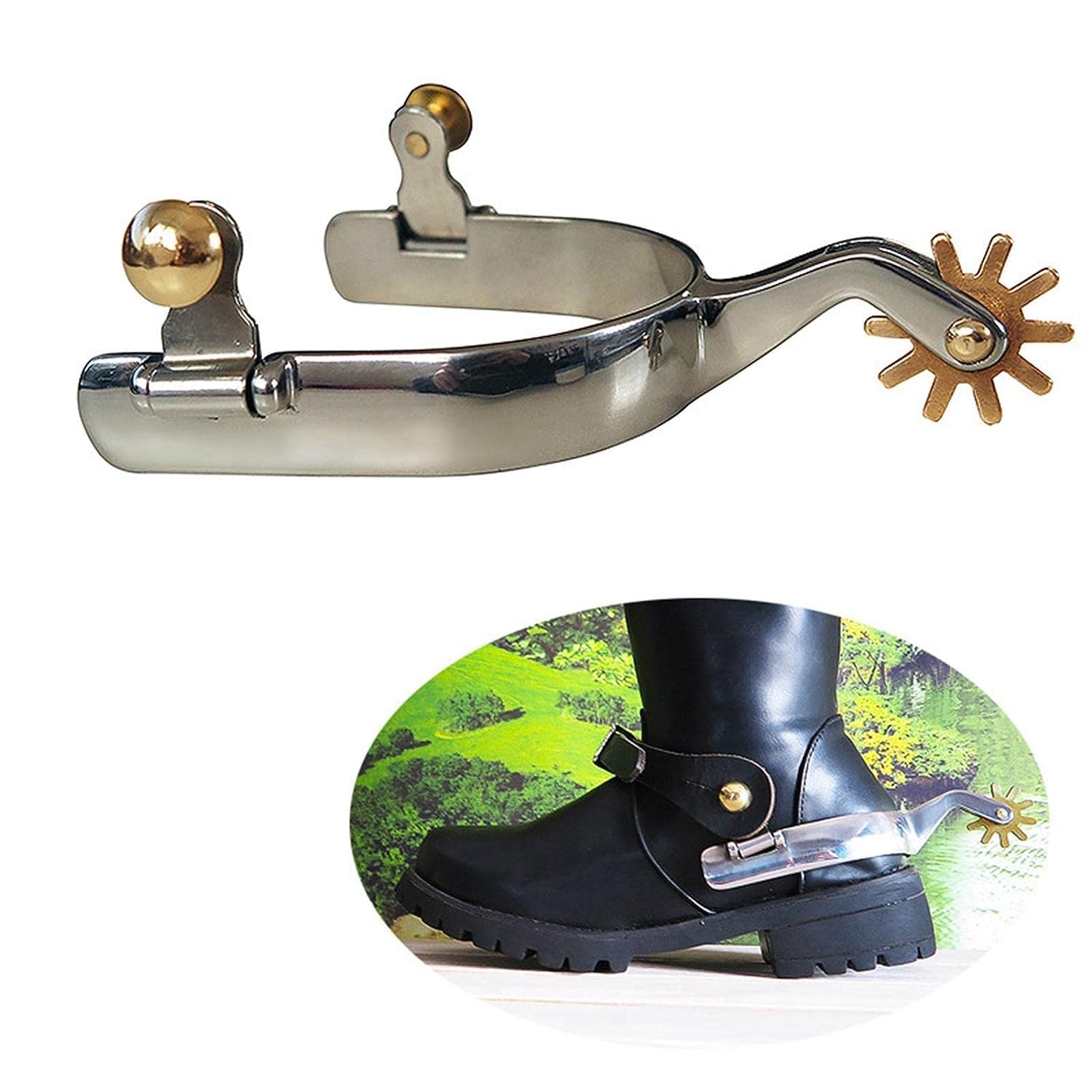 2 espuelas de caballo de acero inoxidable para botas ecuestres, decoración de botas de vaquero para hombres y mujeres, jinetes occidentales, amantes de la equitación, espuelas plateadas