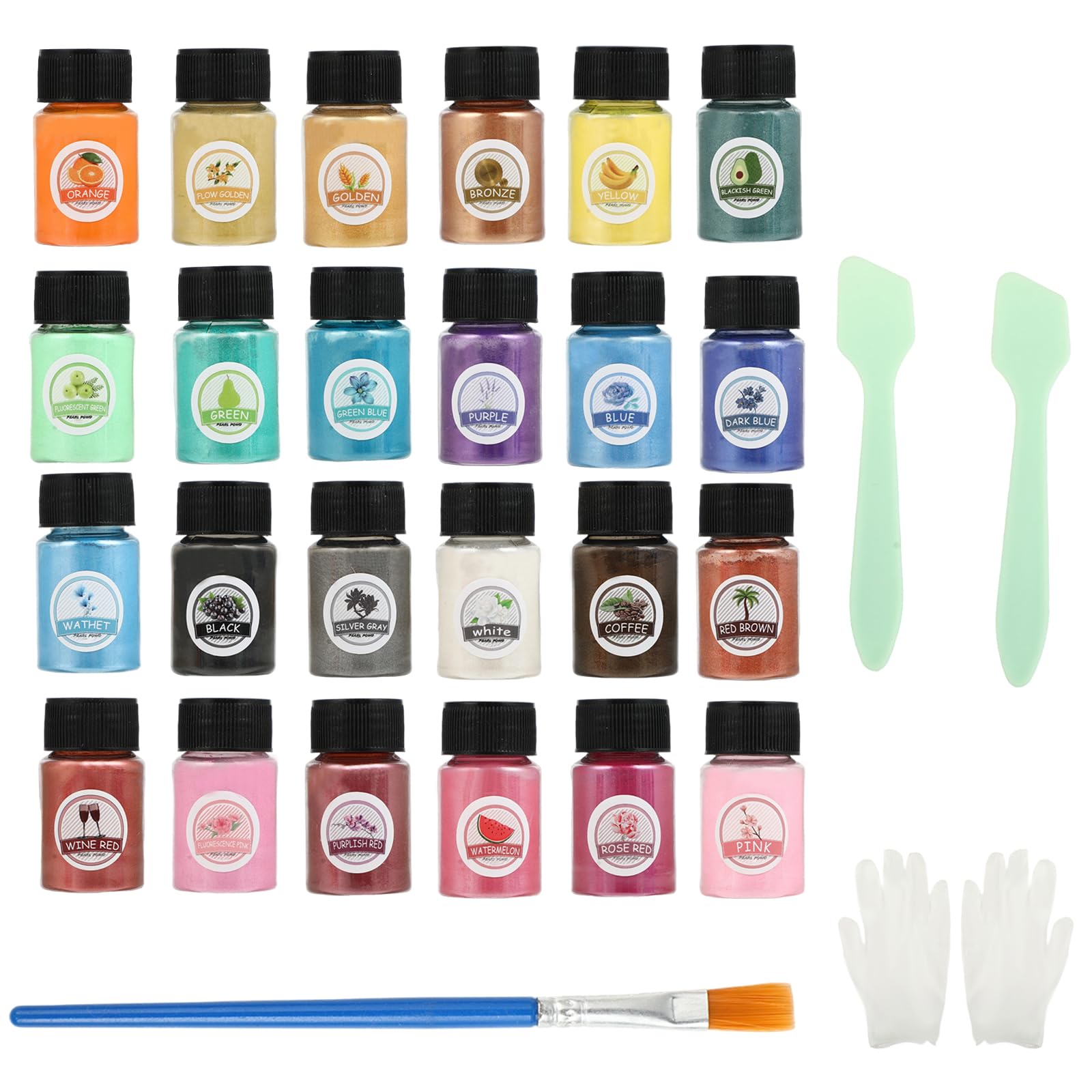 Set De 24 Colores De Polvo De Mica De 10 G Cada Uno, Pigmentos Para Resina Epoxi, Velas, Jabón, Bombas De Baño Y Slime, Con Brocha Y Cucharas