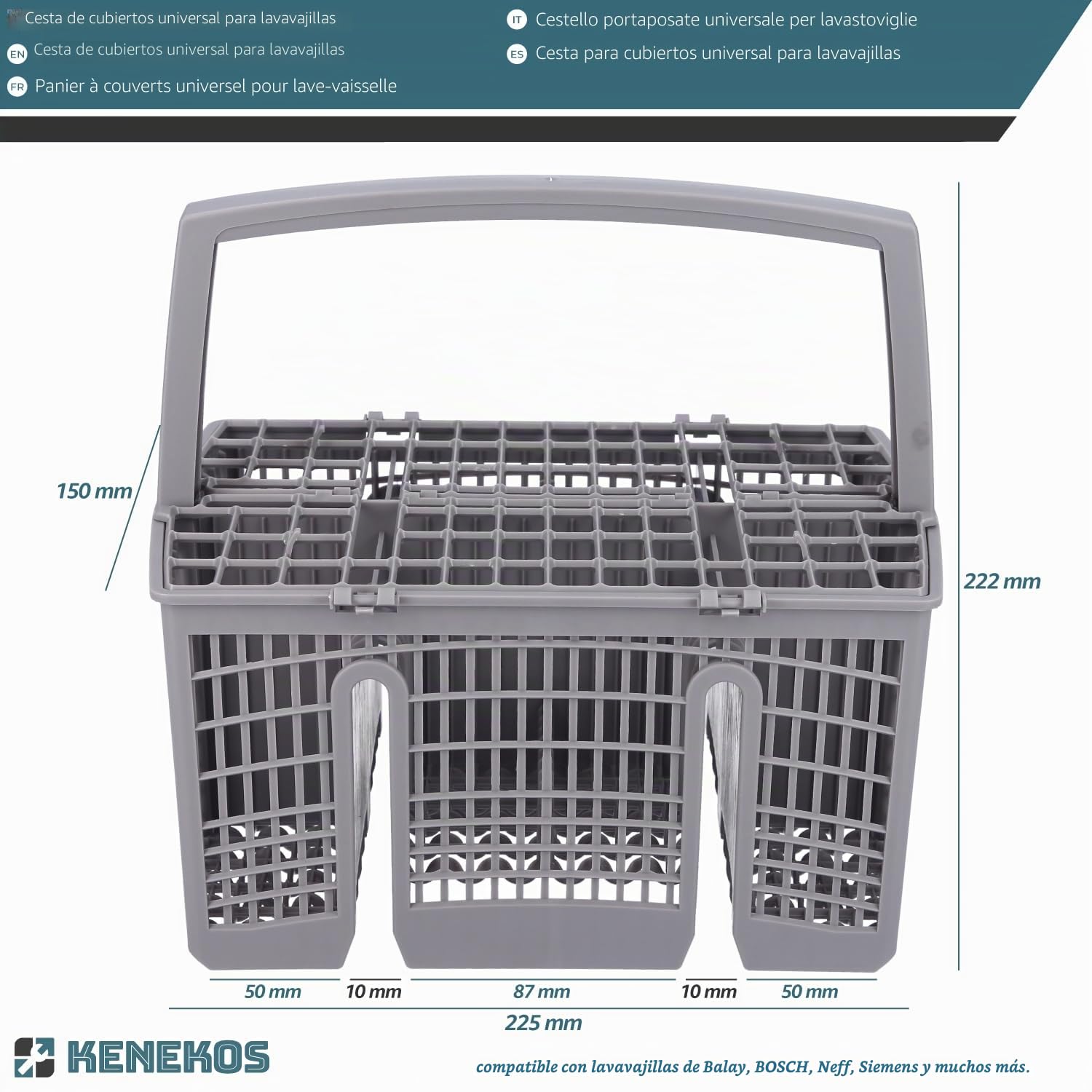 Kenekos - Cesta de cubiertos para lavavajillas compatible con Siemens SZ73100 / 11018806, Bosch SMZ5100/00743503, Neff Z7863X0 - Accesorios para lavavajillas - plástico de dimensiones estables