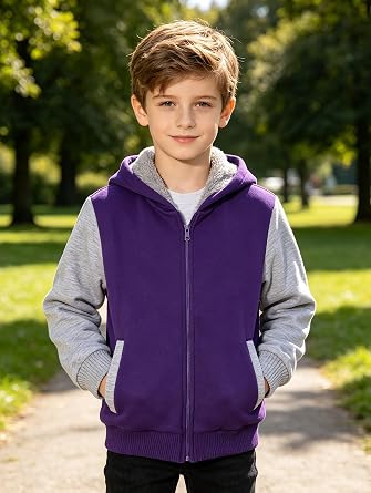 Boys Hoodie Fleece Jacket Warm Lined Zip Up Winter Coat 4-12Y | Ultra Soft Thick Fleece Lining, Full Zip-up and Elastic Ribbed Cuffs, Features Front Slant Pockets, Idea for Cold Winter