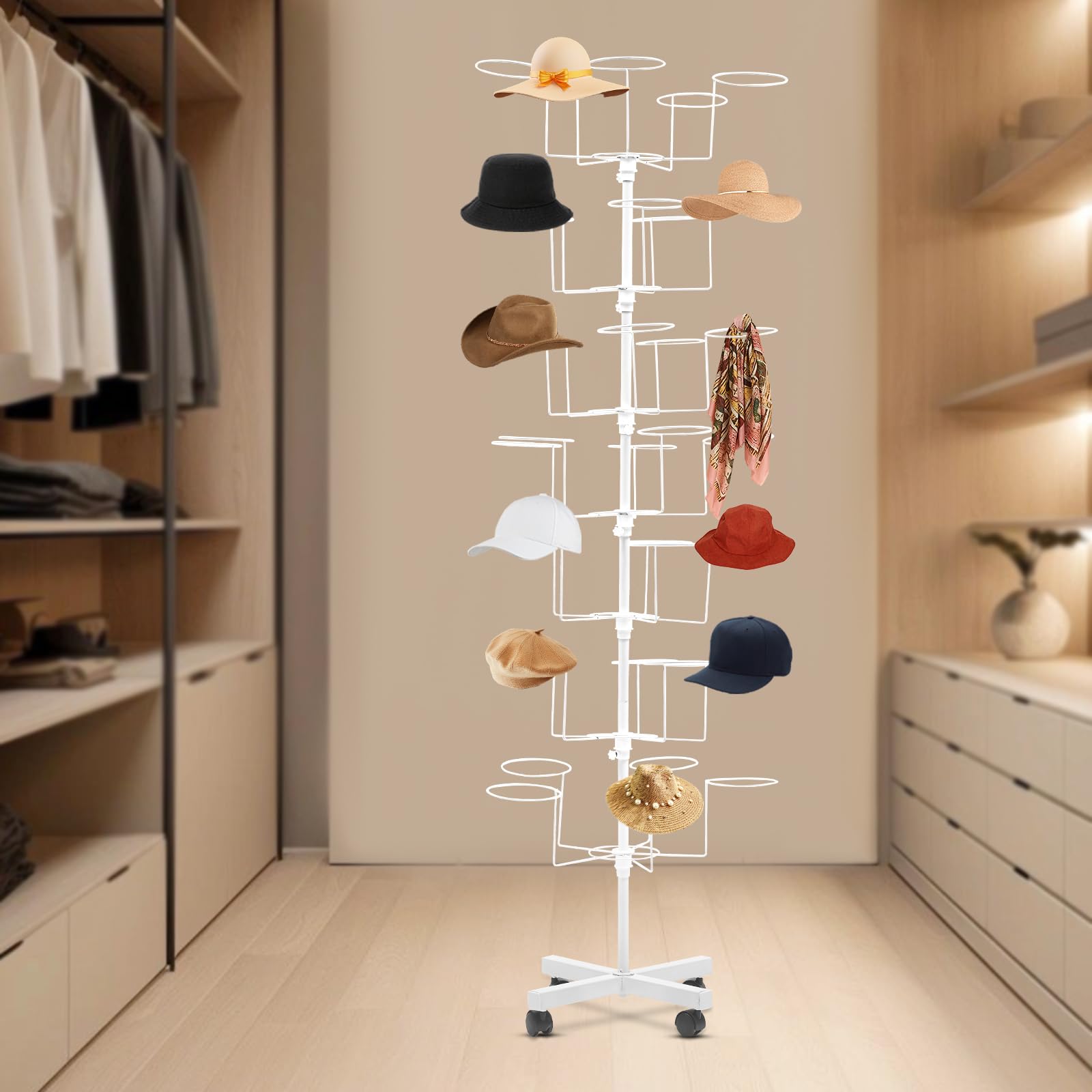 Présentoir de qualité commerciale à 7 niveaux pour l'exposition soignée de casquettes et chapeaux