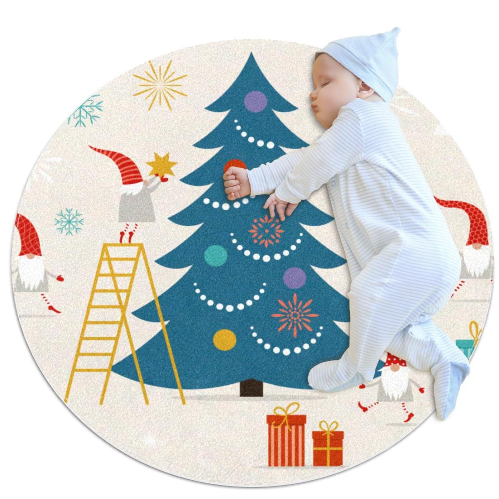 Paillasson canapé rond 1m et tapis de salle de bain motif Père Noël antidérapant