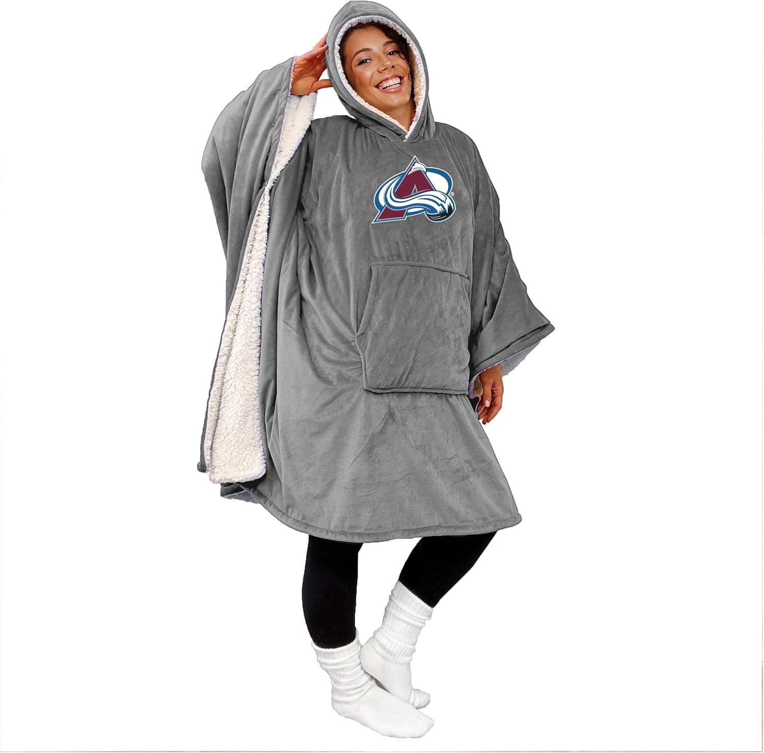 Officially Licensed NHL Team Color Bloncho w/Logo Patch & Sherpa