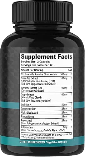 Miniatura 2 de Complejo de suplementos NAD+ - Suplemento NAD+ 300 mg con astaxantina, urolitina A, resveratrol, CoQ10 y mezcla antioxidante - Energía celular,
