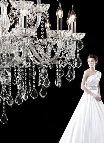 Miniatura 6 de HungGwun - Candelabro de cristal transparente K9 de 18 luces, moderno, lujoso, lámpara colgante de techo, cocina, sala de estar, iluminación para