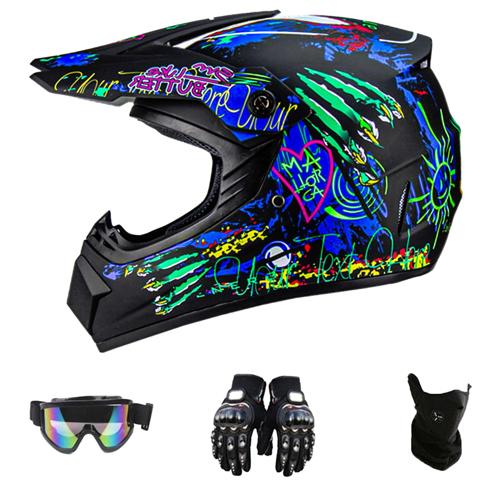 DriveNova Motocross MTB Helm Fullface mit Handschuhe Maske Brille, Erwachsener Motorrad Downhill Full Face Helm Downhill Motorradhelm Kinder ATV Motorradhelm Road Helm DOT Zertifiziert