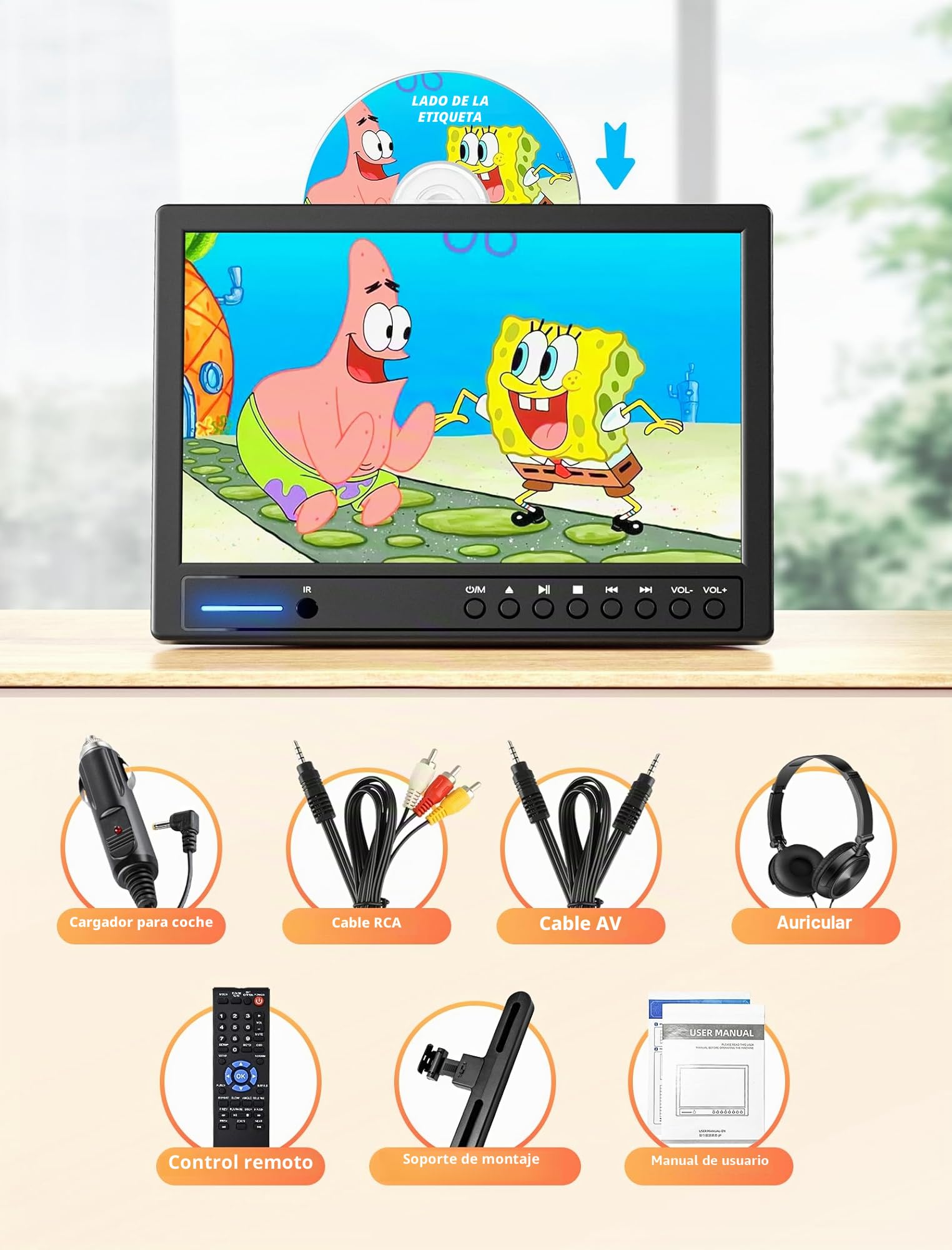 Arafuna 12.5" DVD Coche Portátil con HDMI, Reproductor de DVD para Reposacabezas con Auriculares Soporte MP4/ 1080P/ MKV/USB/SD/AVI, AV- In/out