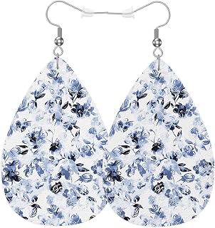 Watercolor Floral Leather Earrings For Women Hand Painted Abstract Flowers Tie Dye Gradient Lightweight Water Drop Earrings Fashion Jewelry Teardrop Earrings For Friends