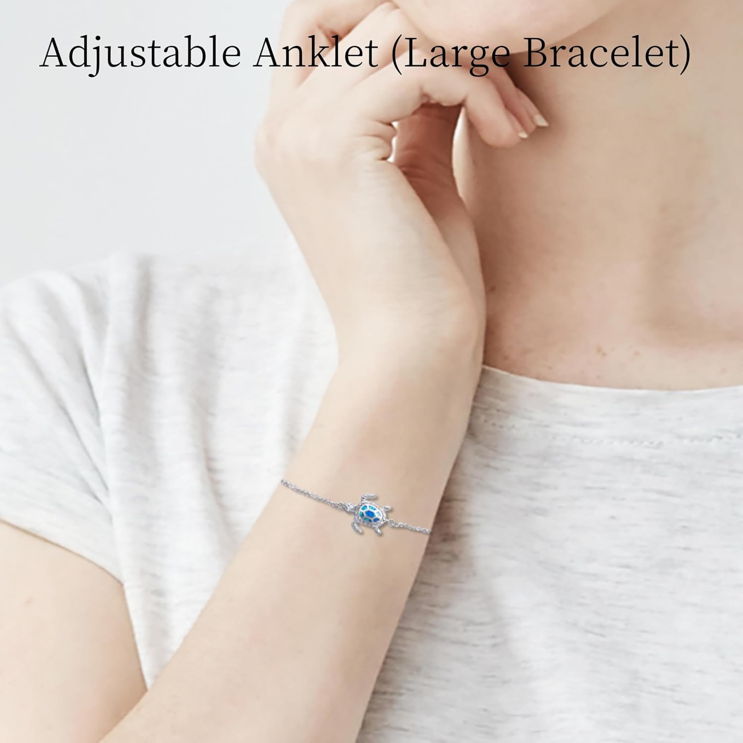 Blue Opal Sea Turtle Ankle Sterling Silver Anklet Fine Jewelry for Women Gifts 4 Level Adjustable Anklet (Large Bracelet) - Image 6
