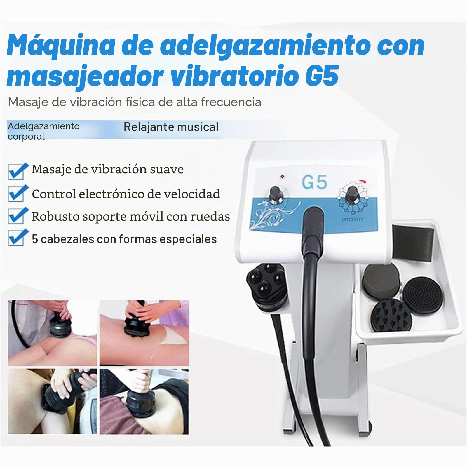 Máquina masajeadora corporal de vibración G5 Masajeador de cuerpo completo con 5 masajeadores Equipo de belleza adelgazante de cabeza Mecanismo de masaje de vibración de alta frecuencia Máqu