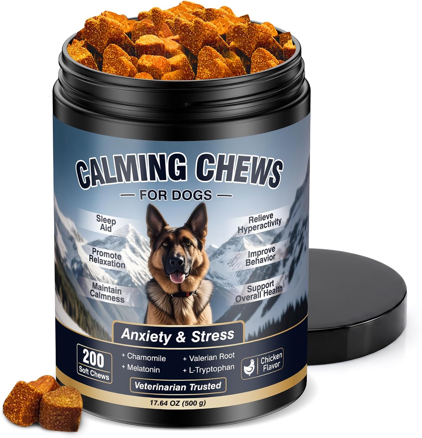 Calming Chews for Dogs 200ct, Chicken Melatonin Dog Treats for Stress, Thunder, Fireworks, Travel & Separation, Relaxation Support