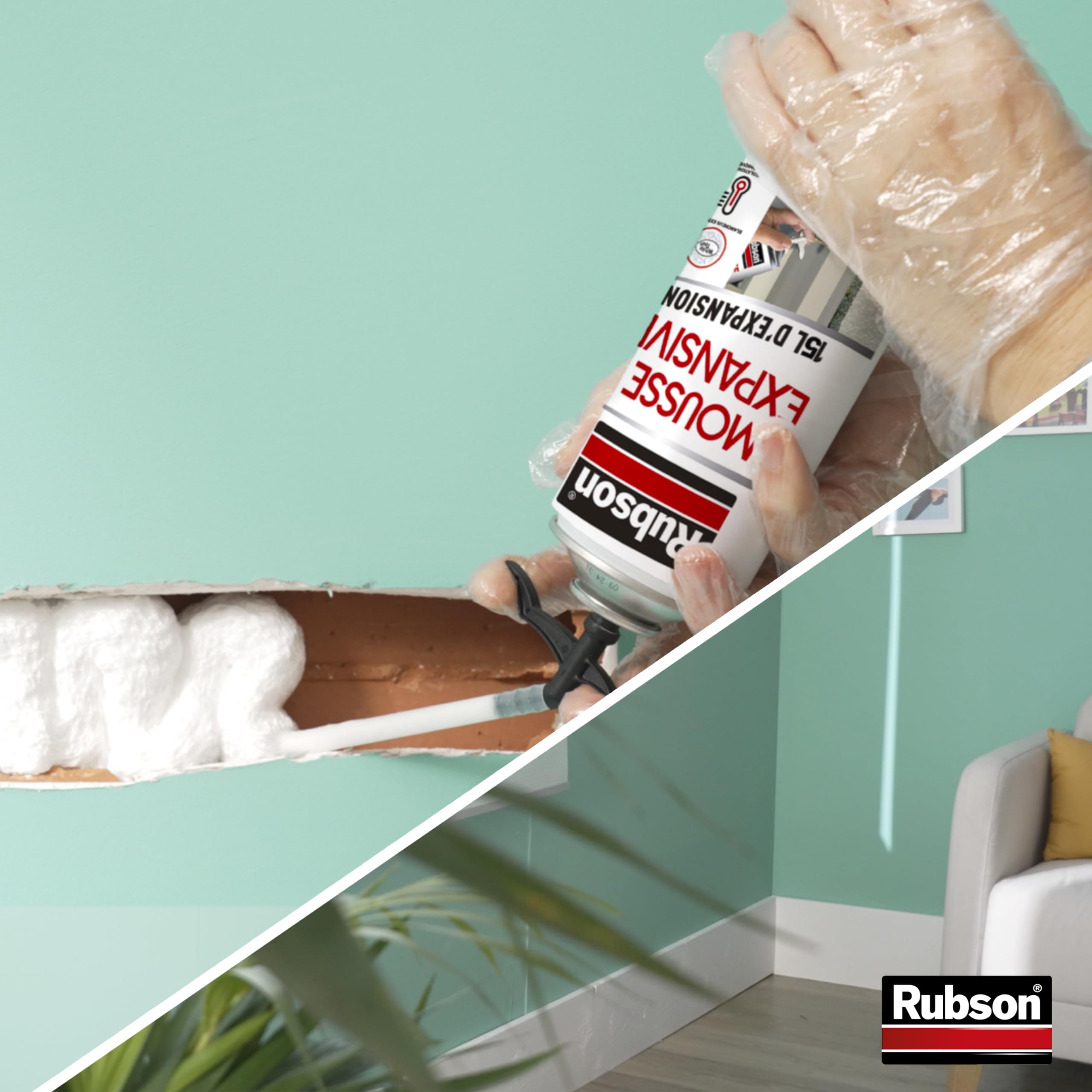 Rubson - Mousse Expansive Multi-Usages (Lot de 4x345 ml) Blanche – Mousse polyuréthane pour isolation, calage et rebouchage – 15 litres d'expansion