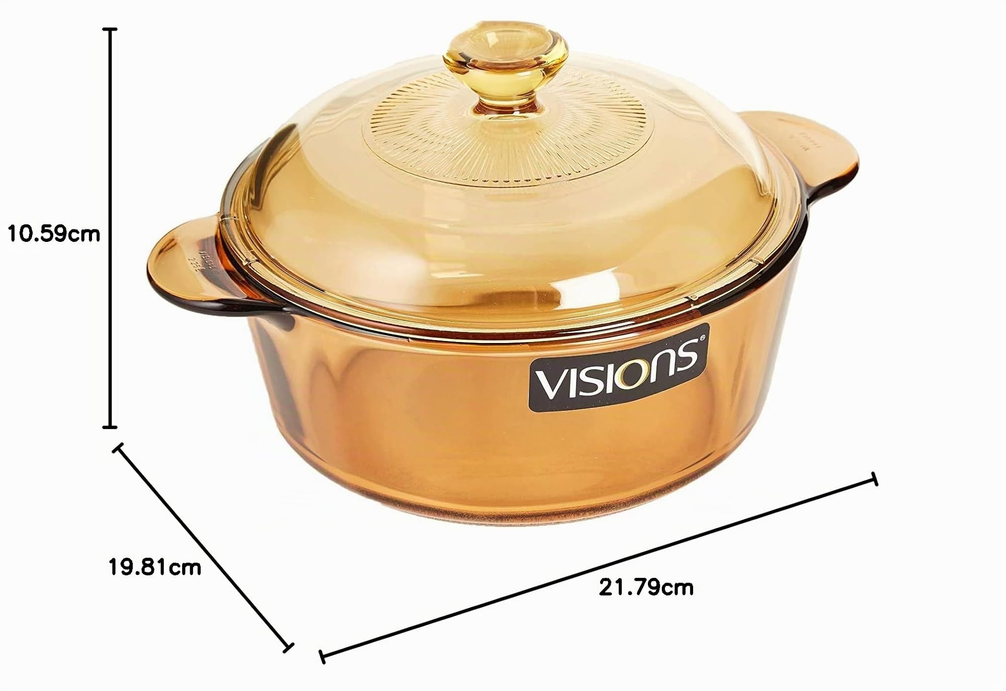 Visions - Olla de Vidrio Pyroceram, Modelo Versa, con Tapa de Vidrio y Tapa de plástico, de 1,25 litros, Color marrón