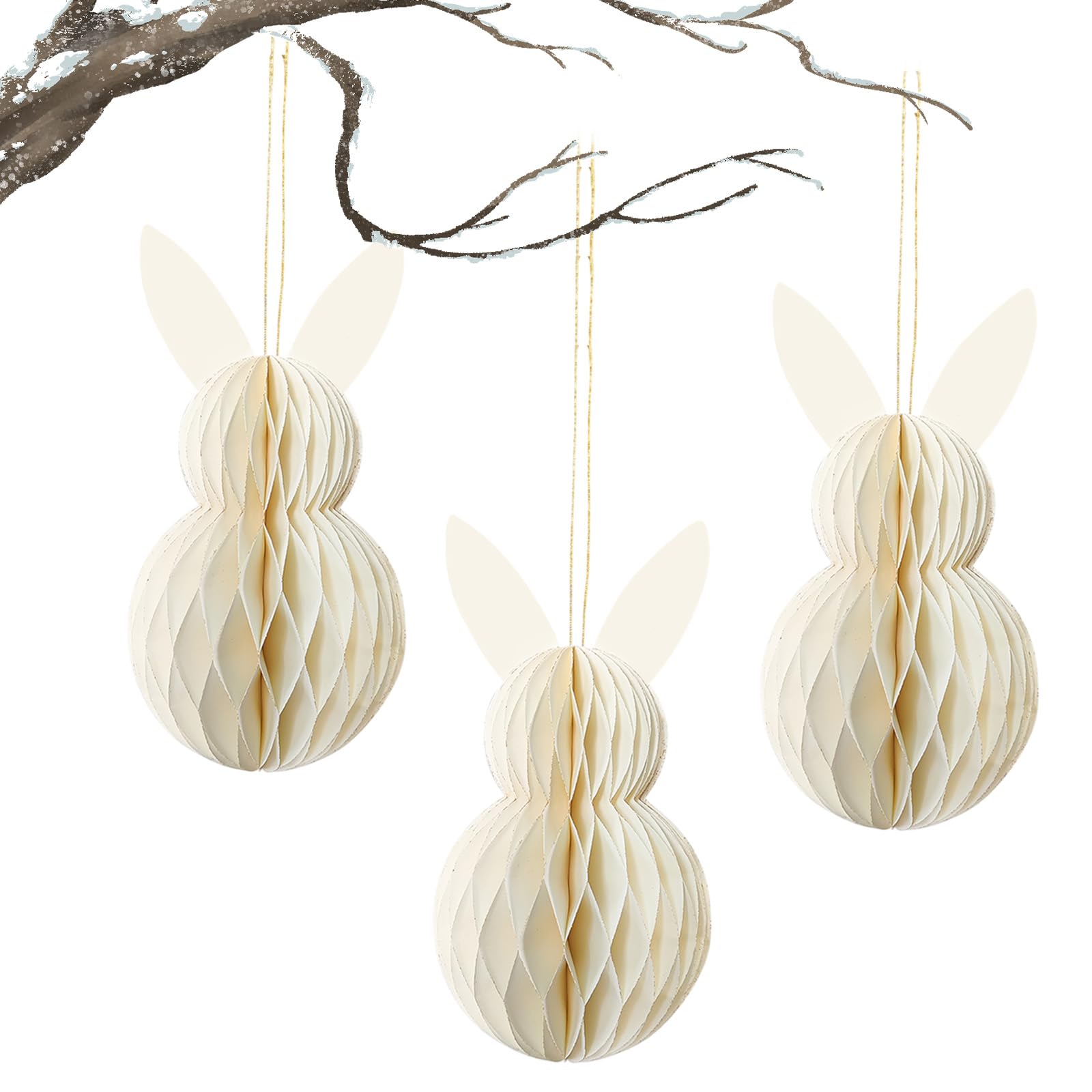 Boule en nid d'abeille de lapin de Pâques à suspendre 20 cm - Décoration 3D papier