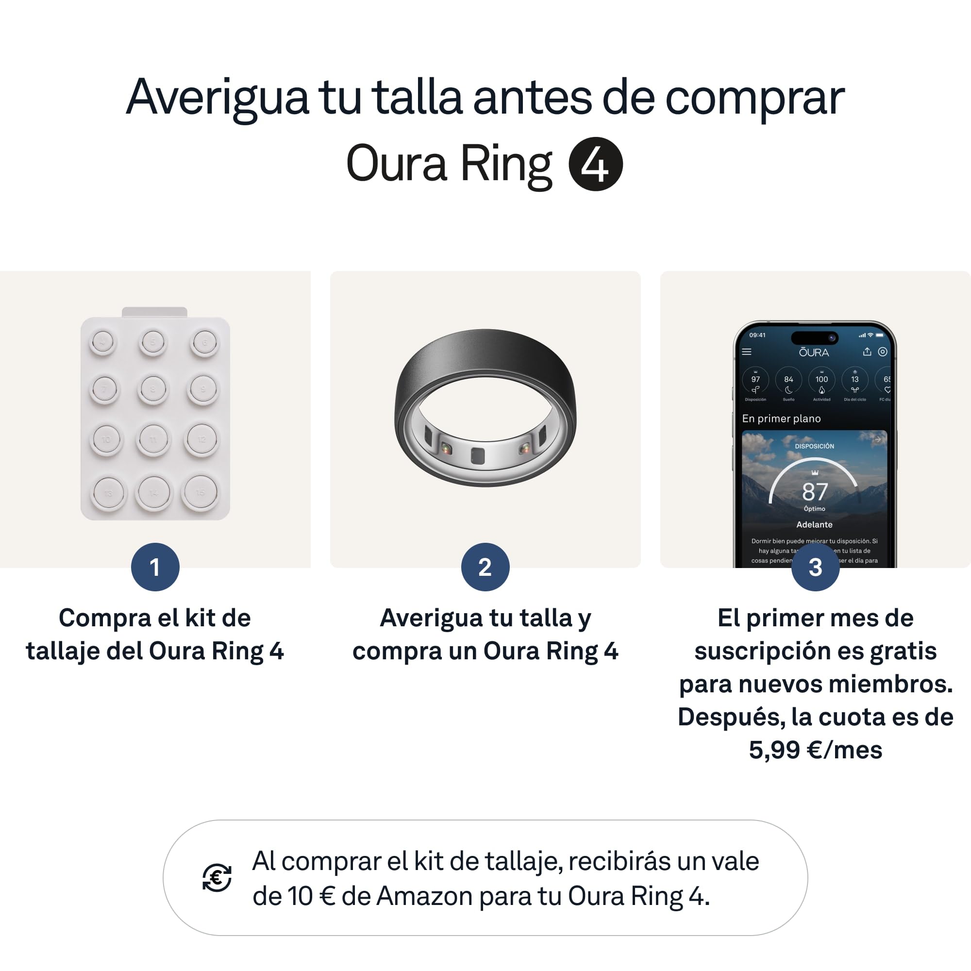 OURA Ring 4 Anillo Inteligente - Stealth - Talla 7 | Averigua tu Talla con el Kit de Tallaje Ring 4 | Monitoriza el sueño, la FC, el estrés y más - hasta 8 días de autonomía