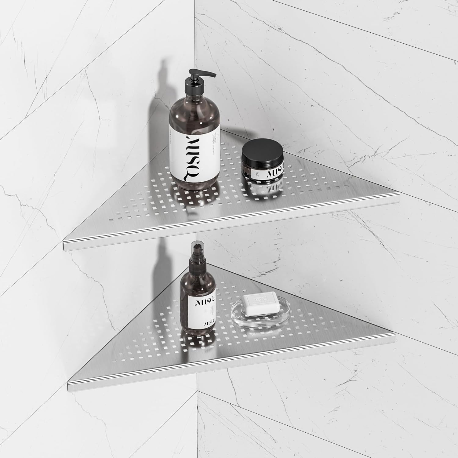 Neodrain 12 Inch Brushed Corner Wall Shelf Set of 2 Floating Corner Shelves for Wall 304 Stainless Steel