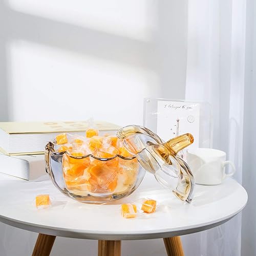 Miniatura 9 de Tarro de calabaza de cristal con tapa, cuenco decorativo de cristal para dulces de boda, almacenamiento de platos para dulces con tapa, organizador,