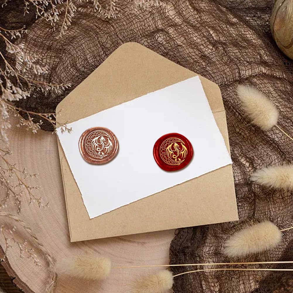 Dragon Moon Wax Seal Stamp Embossed Stamp Sealing Removable 1" Brass Wax Seal Stamp Head with Wooden Handle Wedding Invitations Envelopes Gift Packing Christmas Halloween Craft Decor