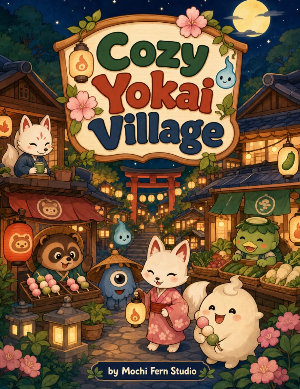 Cozy Yokai Village Coloring Book: Bold and Easy Japanese Folklore Designs for Adults and Teens with Kitsune, Tanuki, Kappa, Lantern Streets, Tiny Shops, Shrines, and Festivals