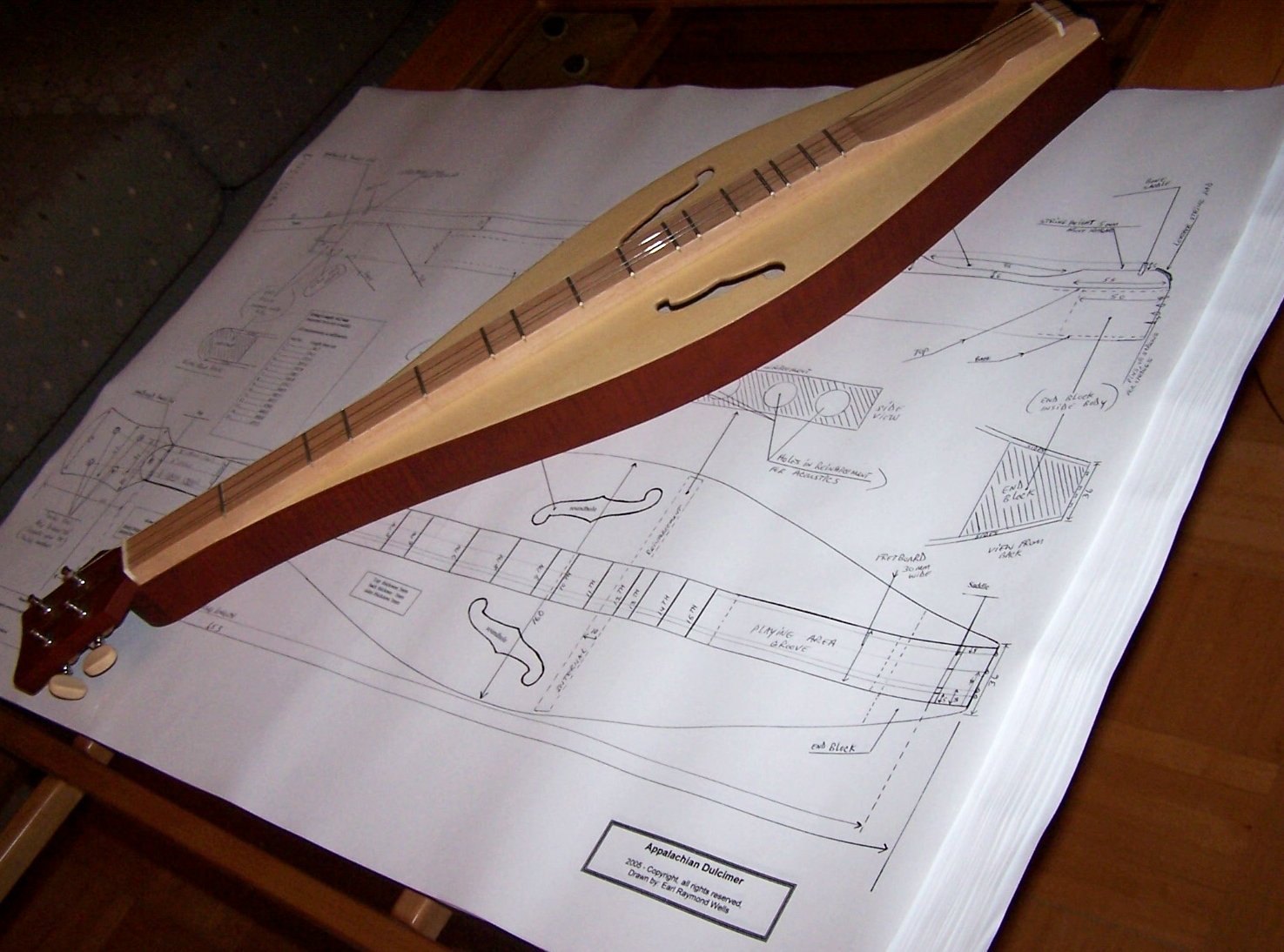 Appalachian Dulcimer Plans (teardrop shaped) - Full Scale Design Drawings - Technical