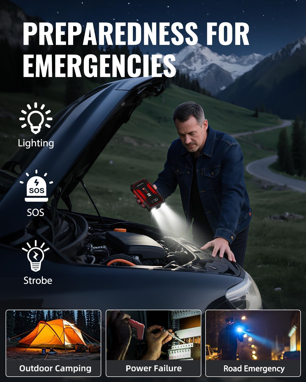 Jump Starter 4000A, VACASSO A9 Battery Jumper Starter Portable (7L Gas/4L Diesel), 12V Car Battery Booster Jump Starters Pack, Jumpstart with USB Ports, Jumper Cables, LED Light, Storage Case - Image 4