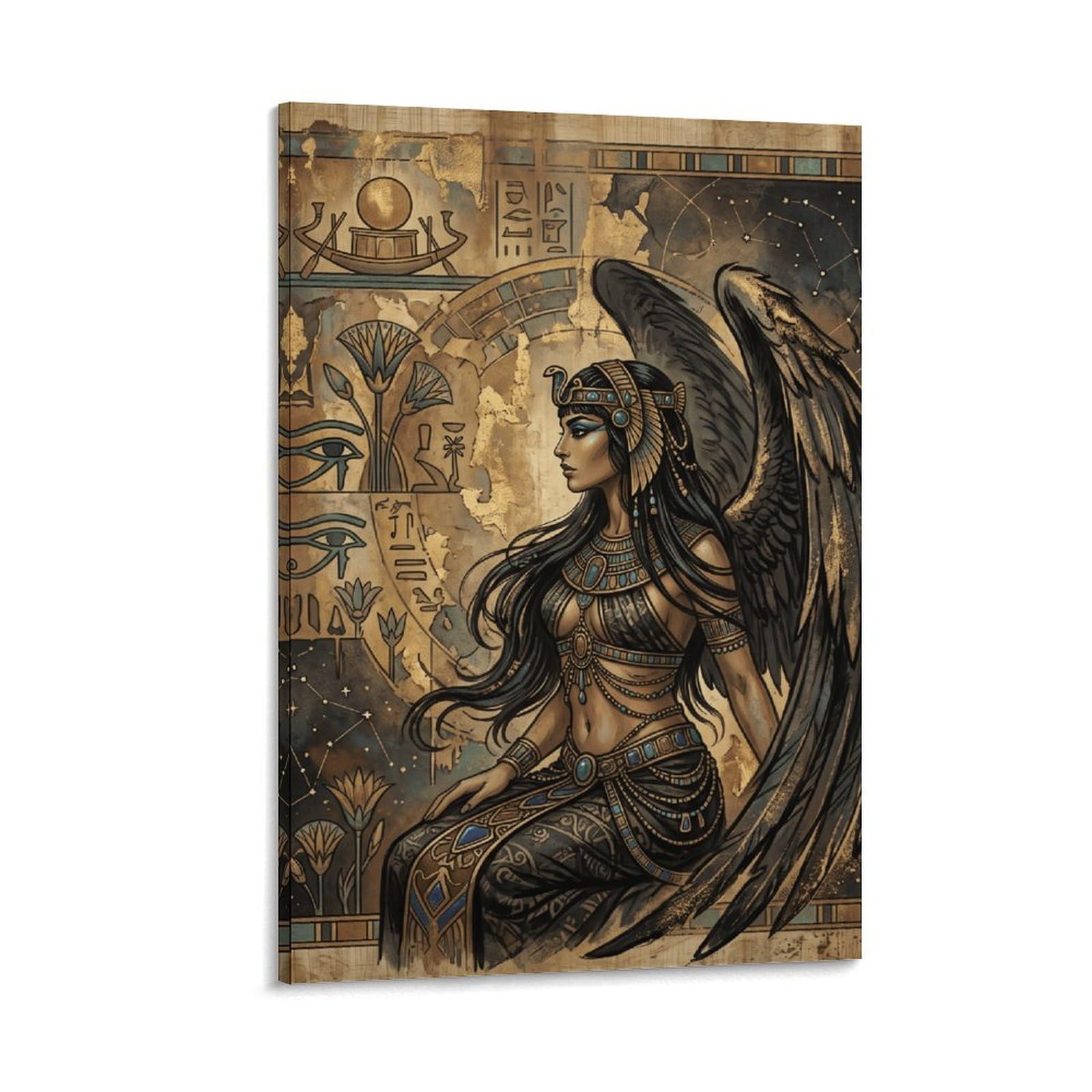 W7C8U2X3 Egyptian Winged Goddess Portrait Canvas Wall Art, Ancient Egyptian