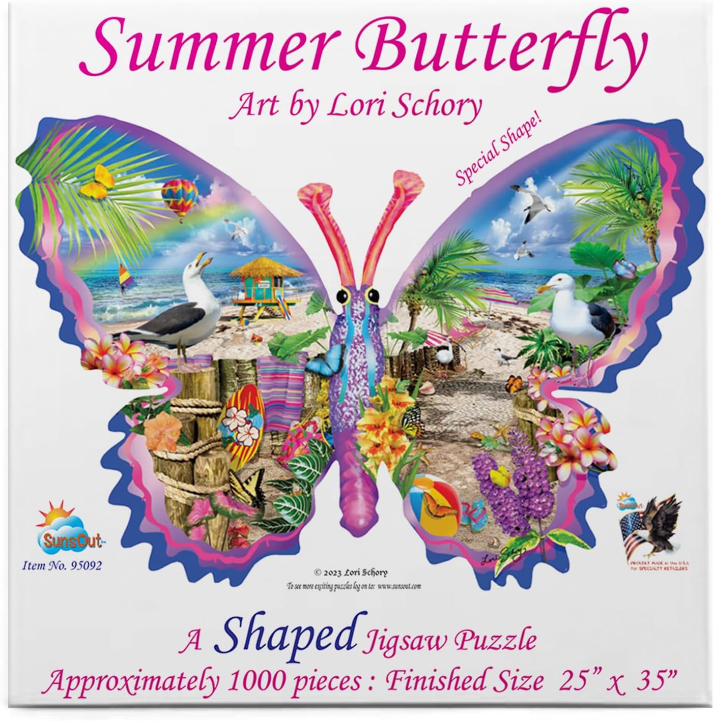 SUNSOUT INC - Summer Butterfly - 1000 pc Shaped Jigsaw Puzzle by Artist: Lori Schory - MPN# 95092