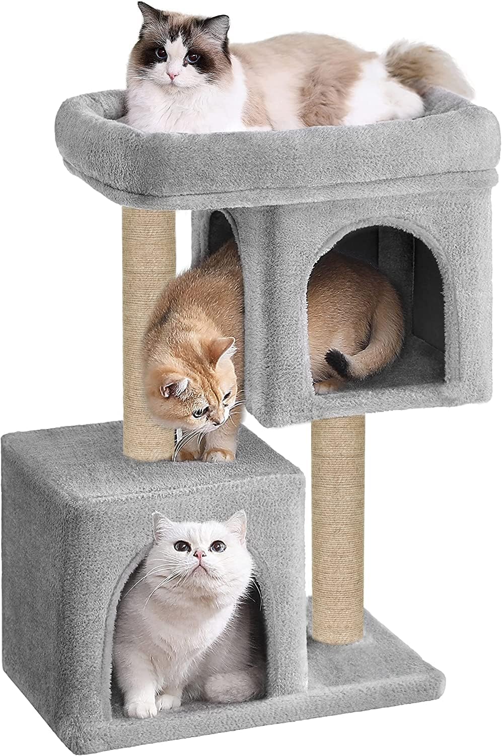 Condo Cat Kitten Activity Tree | Plush Fur Fabric | Detachable Bed | Jute Rope Scratching Post | Suitable for Kittens (Height 26 Inch) (Grey - FURR-62)