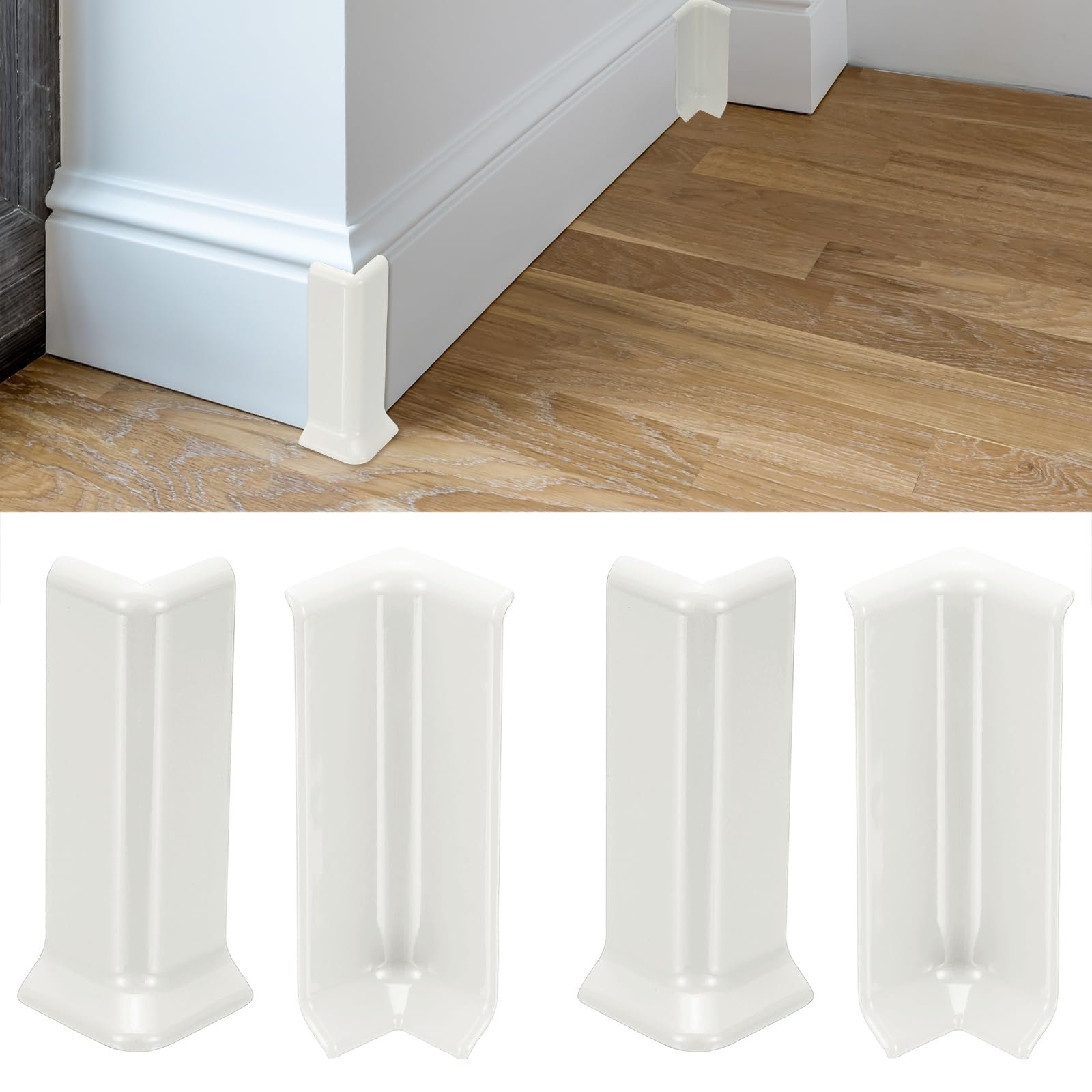 Blocs d'angle autocollants pour plinthe blanche 10,2 cm bord de meuble sol