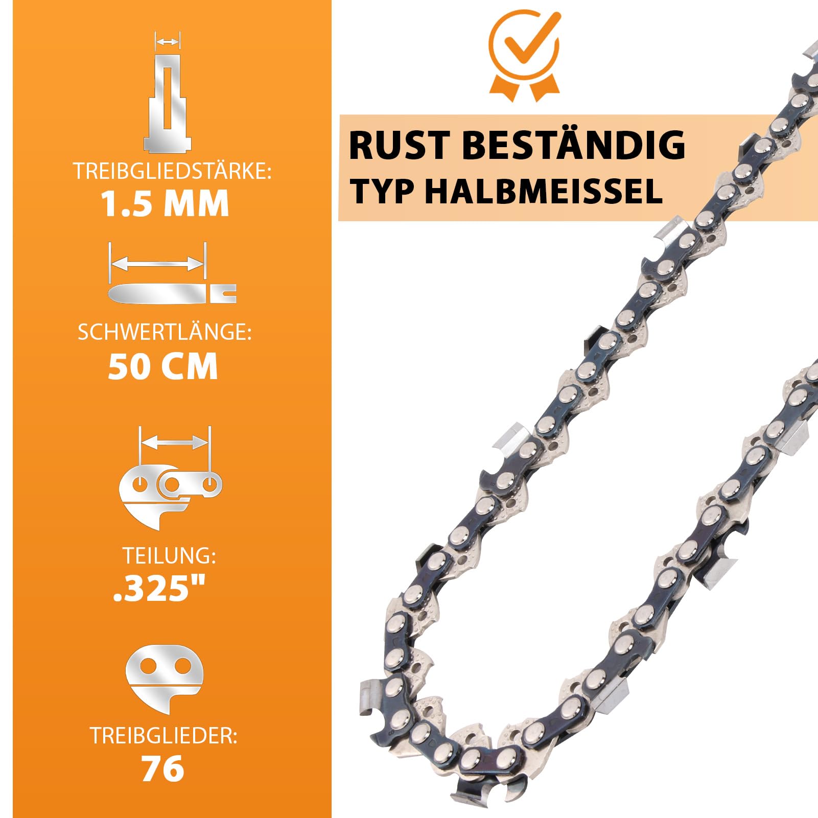 4 sztuki łańcucha do piły 50 cm, podziałka 1,5 mm, 76 ogniw napędowych, łańcuch do piły łańcuchowej, kompatybilny z Timberpro, Timbertech, Husqvarna, Stihl