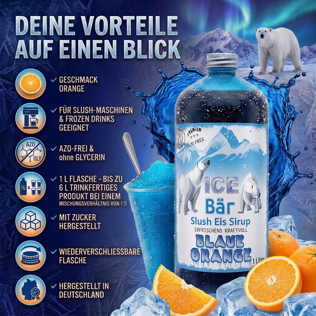 ICE Bär Sirup AZO FREI | 1 Liter Flasche | Konzentrat für Slushy ICE Bär Sirup AZO FREI | 1 Liter Flasche | Konzentrat für Slushy