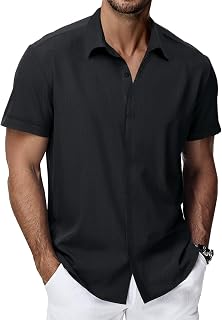 HMIYA Herren Hemd Baumwolle Hemd Sommer Freizeithemd Businesshemd Regular Fit Kurzarmhemd