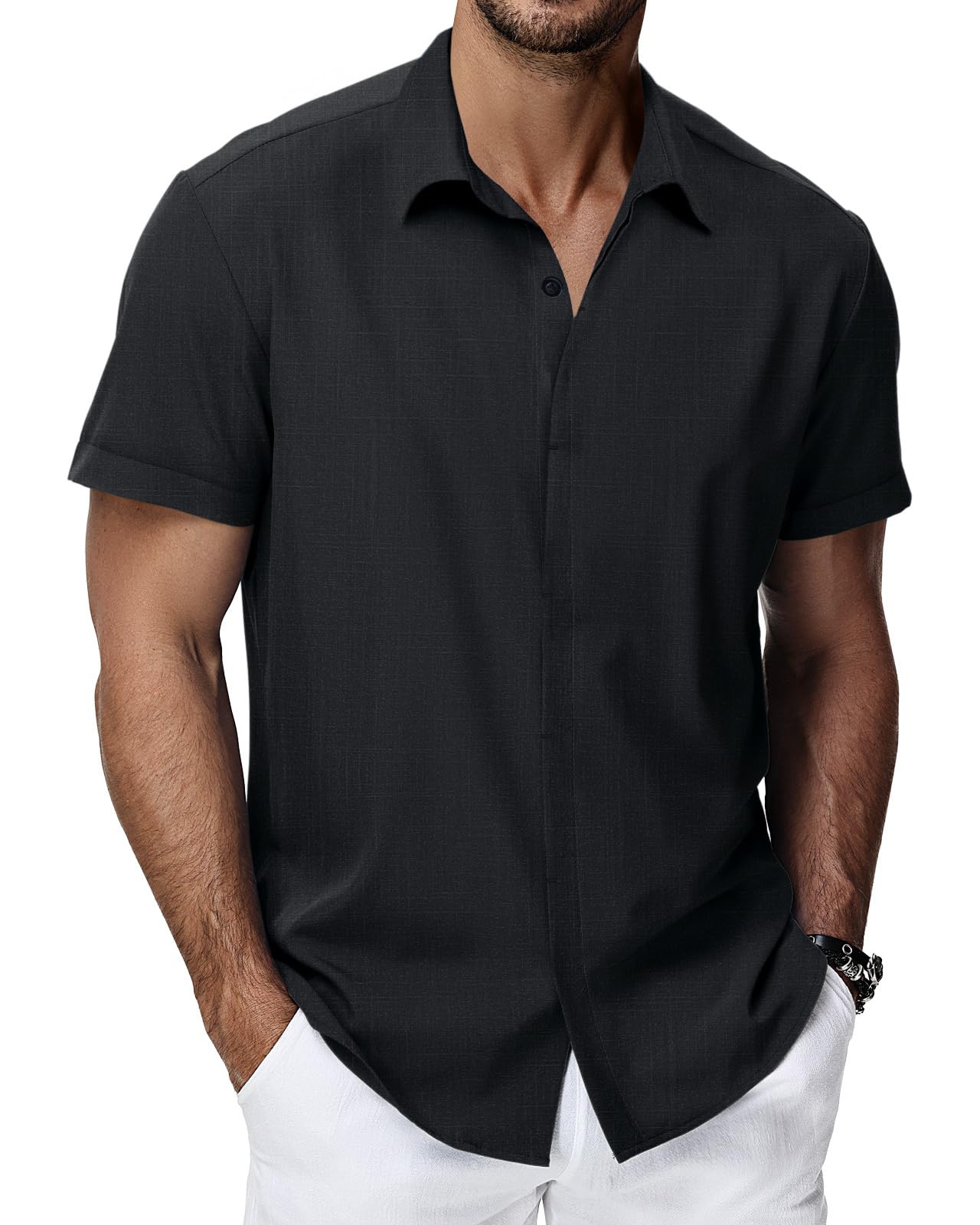 HMIYA Herren Hemd Baumwolle Hemd Sommer Freizeithemd Businesshemd Regular Fit Kurzarmhemd