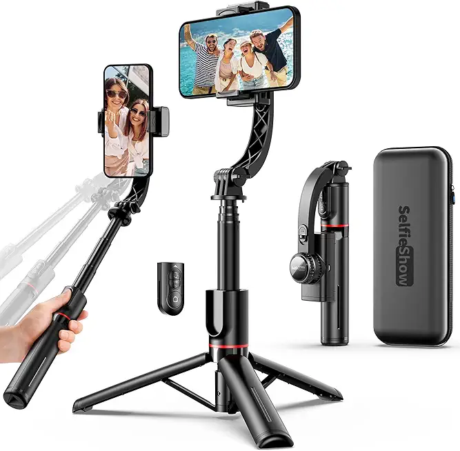 Smartphone Gimbal Stabilizer with Remote, Aluminum Extendable Selfie Stick Tripod, 360° Automatic Rotation, Auto Balance for Live Video Recording, Vlogging, YouTube Compatible with iPhone and Android