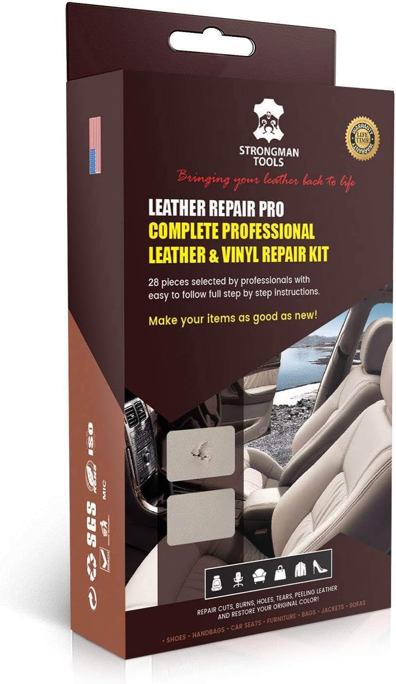 Strongman Tools Leather & Vinyl Repair Kit, Restore Any Jacket, Sofa, Boat, Car Seat, Wheel, Super Easy Instructions to Match Any Color, Use on Any Material, Bonded, Italian, Pleather, Genuine.