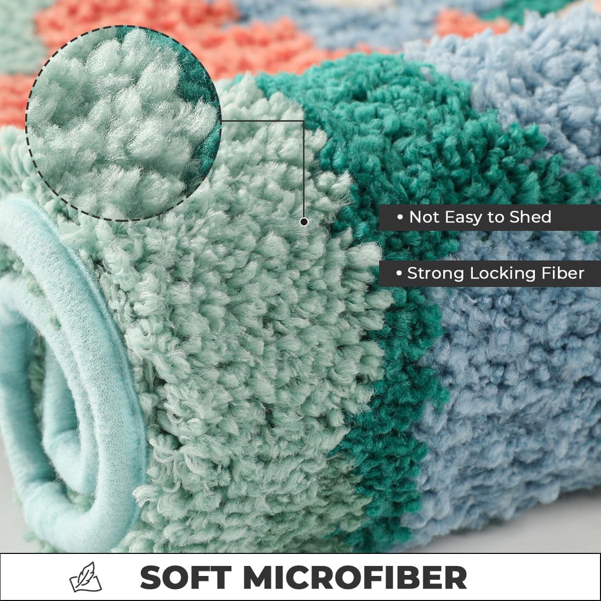 Flowers Extra Absorbent Bathroom Carpet Non Slip and Thick Microfiber Bath Rug Machine Washable Bath Mat for Bath Tub, Living Room and Bedroom (18"x27", Green)