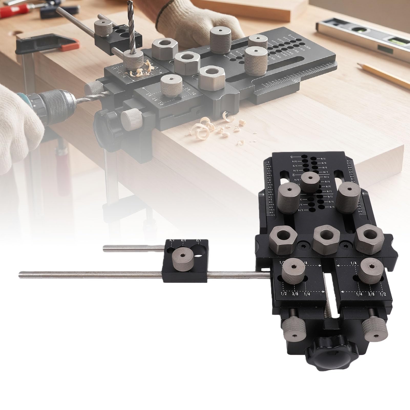 Yctze Kit de Plantilla para Tacos de 8,07x3,46 Pulgadas para Carpinteros Profesionales en Fabricación Muebles Tope Positivo Rápido Perforación Precisa Guí Perforación Ajustable