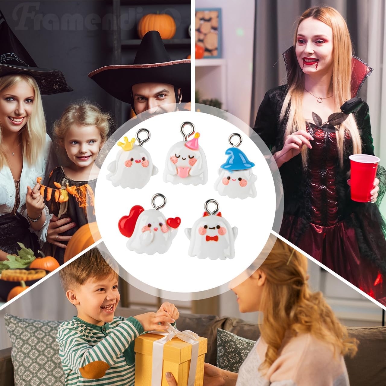 Framendino, 60 Pack Halloween Charms Cute Resin Ghost Pendants Beads 3D Cartoon Charm for Jewelry Making DIY Crafts - Image 4