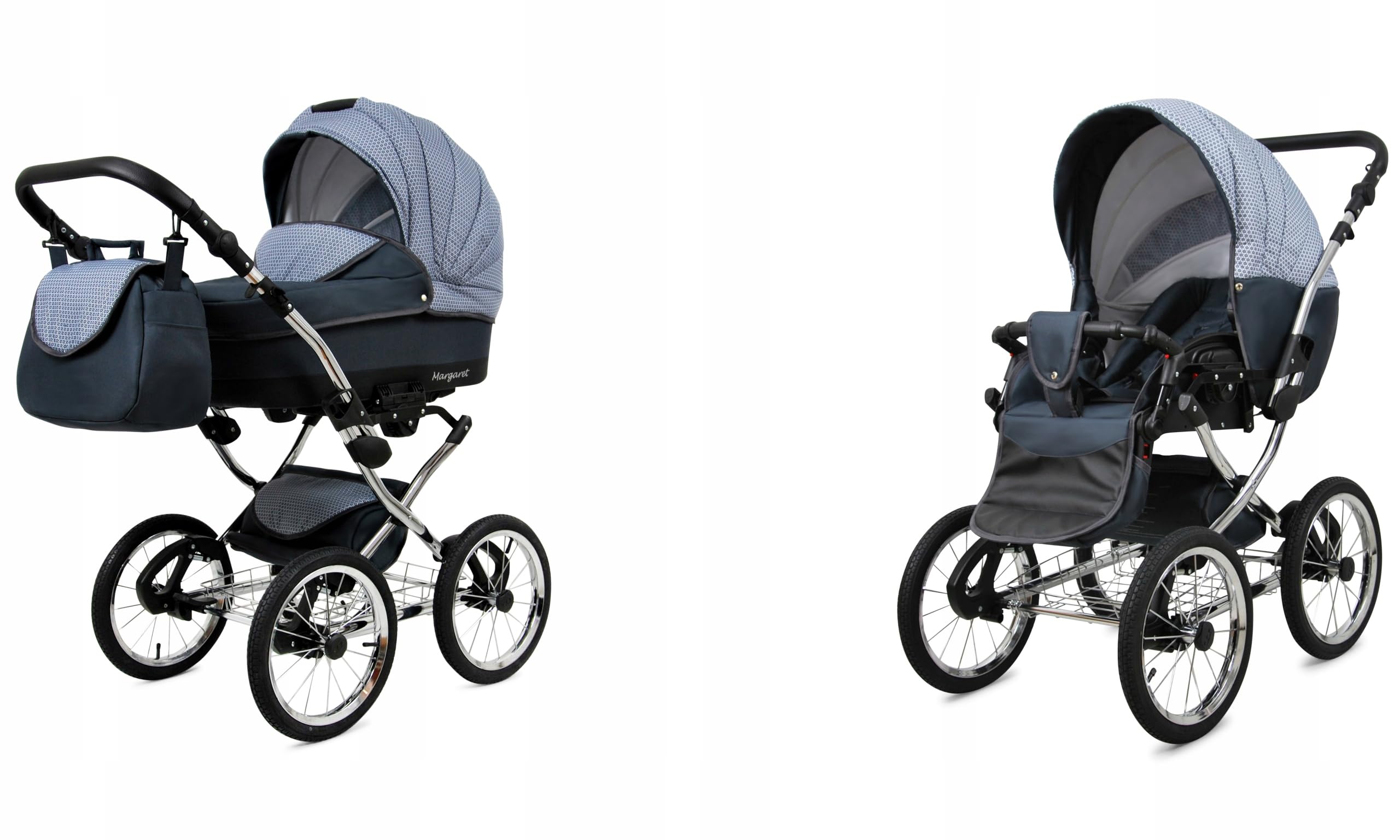 BabyLux® Wózek dziecięcy kompletny zestaw 2 w 1 - Margaret Exclusive - w tym gondola dla niemowląt, wózek dziecięcy system kombinowany, torba do przewijania, pokrowiec przeciwdeszczowy, moskitiera