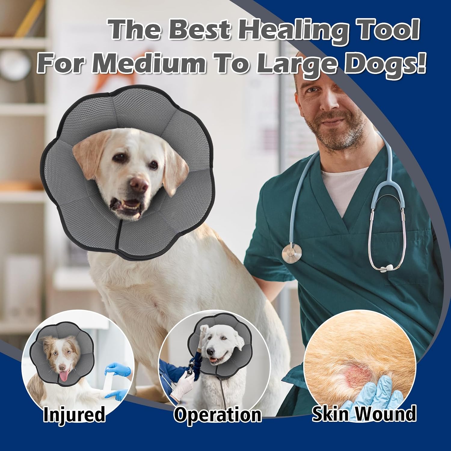 Hard & Heavy Plastic Dog Cone Collar Alternative for Extra Large Dogs (Adult Lab Golden GSD), Adjustable Elizabethan Protective Cone for Healing, Comfortable Recovery Collar Cone of Shame Anti-Lick